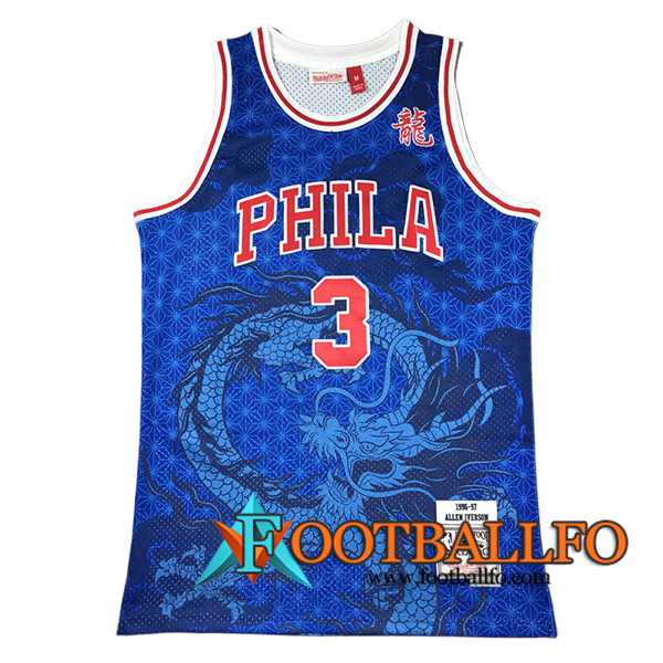 Camisetas De Futbol Philadelphia 76ers (IVERSON #3) 2024/25 Azul/Rojo -02
