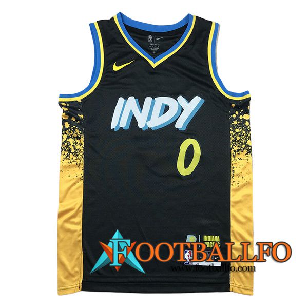 Camisetas De Futbol Indiana Pacers (HALIBURTON #0) 2024/25 Negro/Amarillo -02