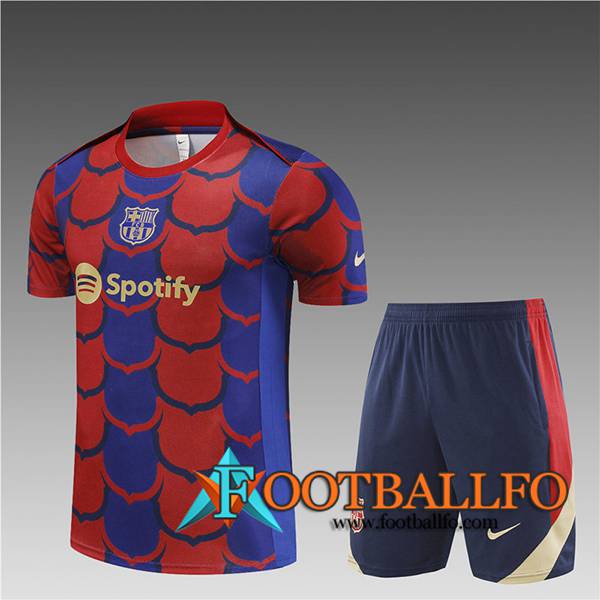 Camiseta Entrenamiento + Cortos FC Barcelona Ninos Rojo/Azul 2024/2025