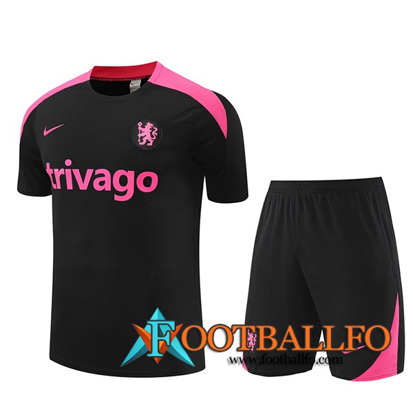 Camiseta Entrenamiento + Cortos FC Chelsea Negro/Rosa 2024/2025