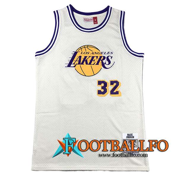 Camisetas De Futbol Los Angeles Lakers (JOHNSON #32) 2024/25 Blanco/Amarillo/Violeta