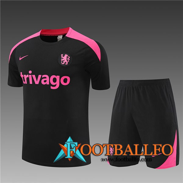 Camiseta Entrenamiento + Cortos FC Chelsea Ninos Negro/Rosa 2024/2025