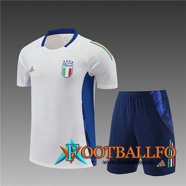 Camiseta Entrenamiento + Cortos Italia Blanco/Azul Ninos 2024/2025