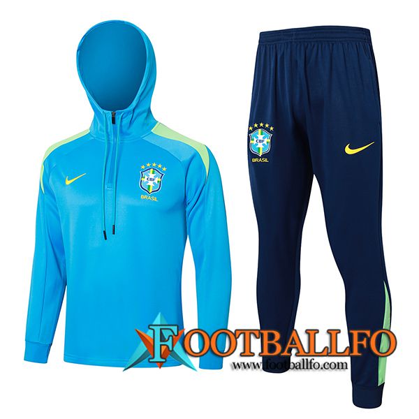 Chaqueta Con Capucha Chandal Rompevientos Brasil Azul/Verde 2024/2025