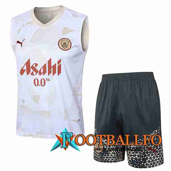 Camiseta Entrenamiento sin mangas Manchester City Blanco/Amarillo 2024/2025