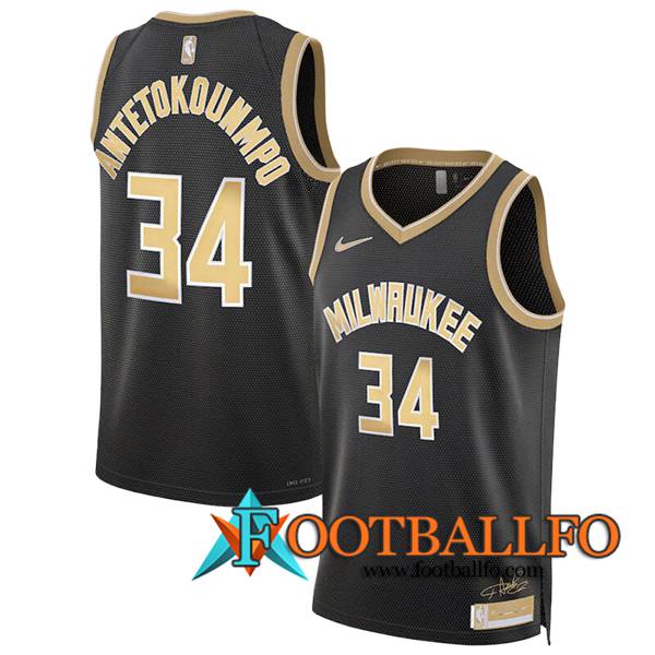 Camisetas NBA Milwaukee Bucks (ANTETOKOUNMPO #34) 2024/25 Negro/Amarillo