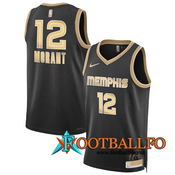 Camisetas NBA Memphis Grizzlies (MORANT #12) 2024/25 Negro/Amarillo