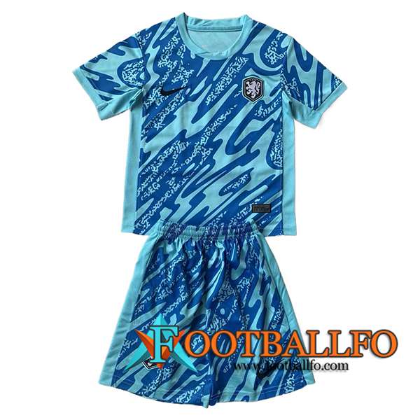 Camisetas De Futbol Países Bajos Ninos Portero Azul Claro UEFA Euro 2024