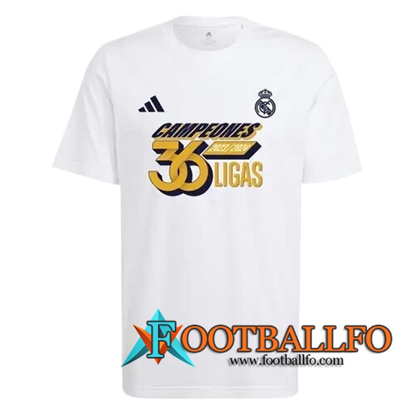 Camisetas De Futbol Real Madrid T-Shirt 36 LIGAS Champions Cotton Blanco 2024/2025