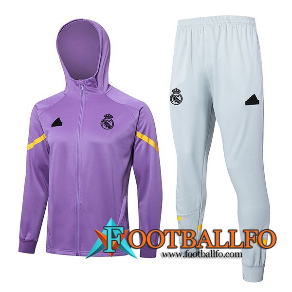 Chaqueta Con Capucha Chandal Rompevientos Real Madrid Violeta/Amarillo 2024/2025