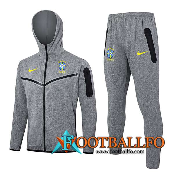 Chaqueta Con Capucha Chandal Rompevientos Brasil Gris 2024/2025