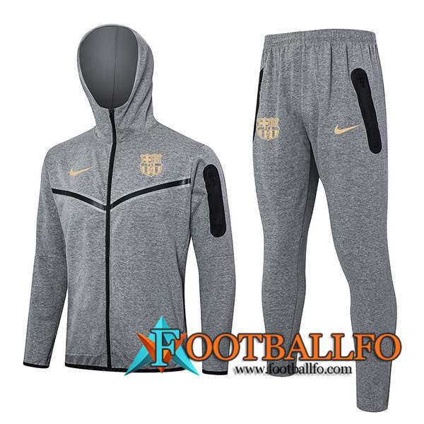 Chaqueta Con Capucha Chandal Rompevientos FC Barcelona Gris 2024/2025