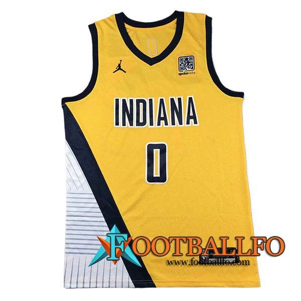 Camisetas Indiana Pacers (HALIBURTON #0) 2024/25 Amarillo/Blanco/Negro