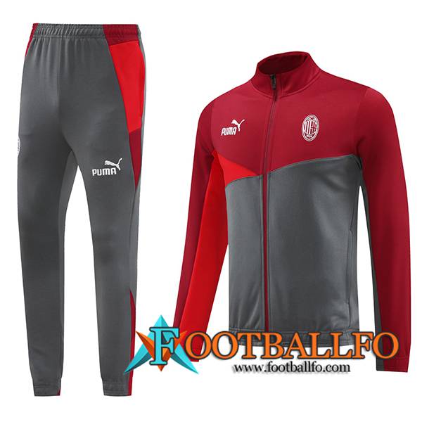 Chandal Equipos De Futbol Chaquetas AC Milan Rojo/Gris 2024/2025