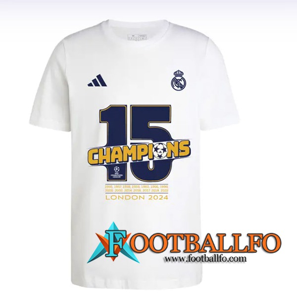 Camisetas De Futbol Real Madrid T-Shirt Champions 15 Blanco 2024/2025