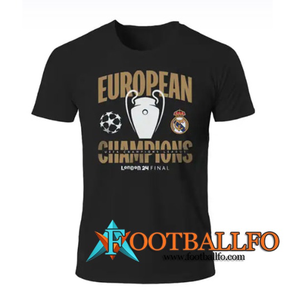 Camisetas De Futbol Real Madrid T-Shirt Champions 15 Negro 2024/2025