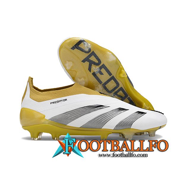 Adidas Botas De Fútbol PREDATOR ELITE LACELESS BOOTS FG Blanco/Amarillo/Gris