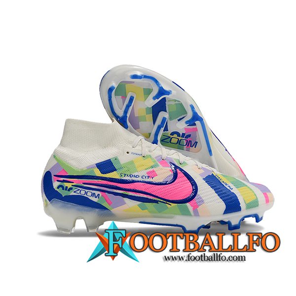 Nike Botas De Fútbol Zoom Superfly 9 Elite FG SE Blanco/Verde/Azul/Rosa