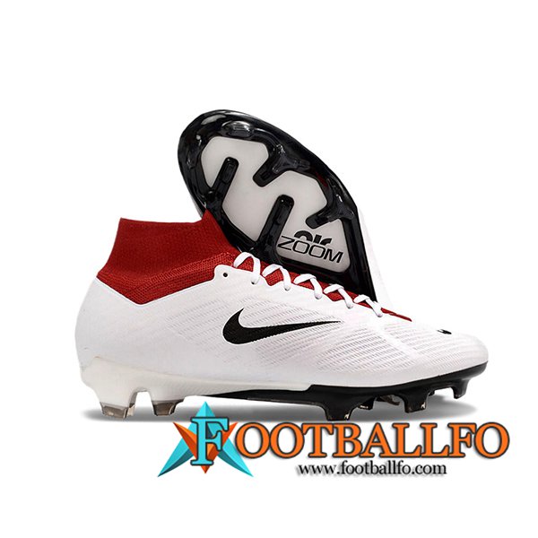 Nike Botas De Fútbol Air Zoom Mercurial Superfly IX Elite T90 FG Blanco/Rojo/Negro