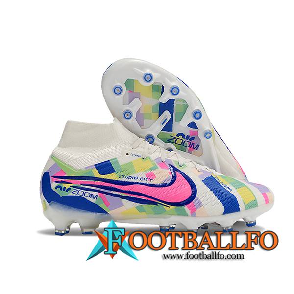 Nike Botas De Fútbol Air Zoom Mercurial Superfly IX Elite AG Blanco/Verde/Azul/Rosa