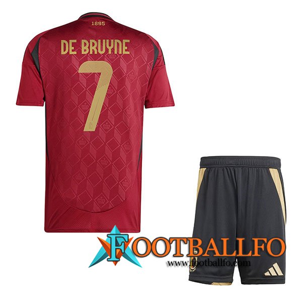 Camisetas De Futbol Bélgica (DE BRUYNE 7) Ninos Primera UEFA Euro 2024