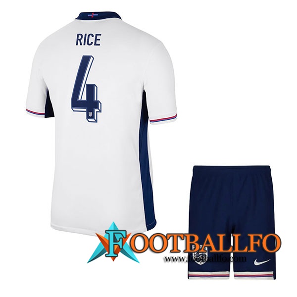 Camisetas De Futbol Inglaterra (RICE #4) Ninos Primera UEFA Euro 2024