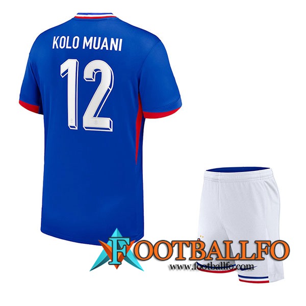 Camisetas De Futbol Francia (KOLO MUANI #12) Ninos Primera UEFA Euro 2024