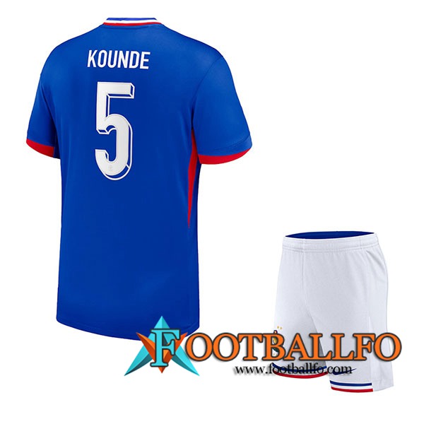 Camisetas De Futbol Francia (KOUNDE #5) Ninos Primera UEFA Euro 2024