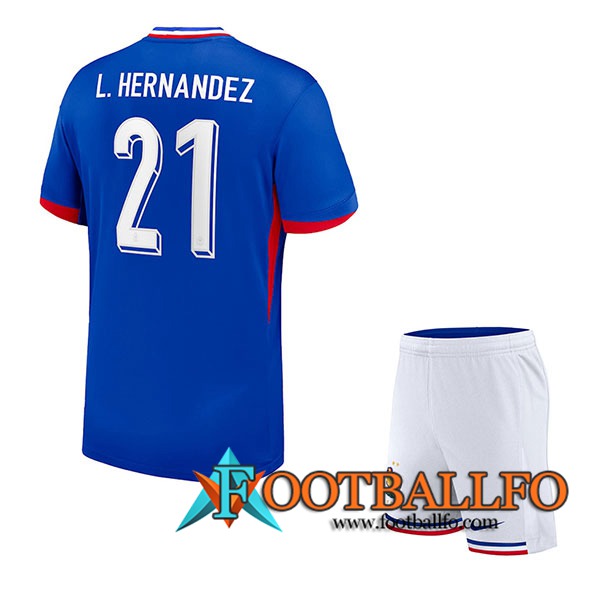 Camisetas De Futbol Francia (L. HERNANDEZ #21) Ninos Primera UEFA Euro 2024