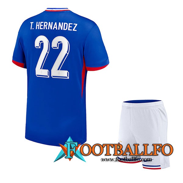 Camisetas De Futbol Francia (T. HERNANDEZ #22) Ninos Primera UEFA Euro 2024