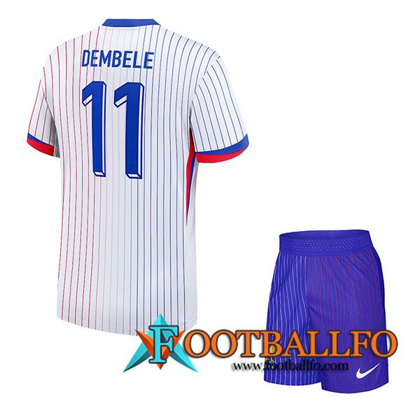 Camisetas De Futbol Francia (DEMBELE #11) Ninos Segunda UEFA Euro 2024