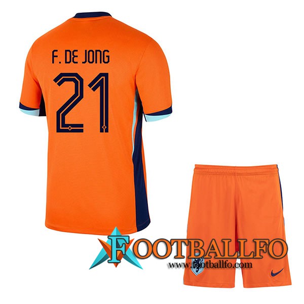 Camisetas De Futbol Países Bajos (F.DE JONG #21) Ninos Primera UEFA Euro 2024