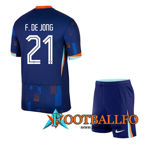 Camisetas De Futbol Países Bajos (F.DE JONG #21) Ninos Segunda UEFA Euro 2024