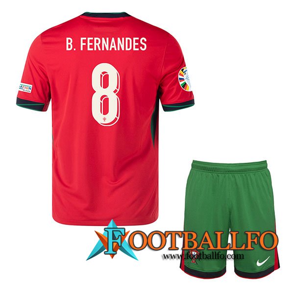 Camisetas De Futbol Portugal (B. FERNANDES #8) Ninos Primera UEFA Euro 2024