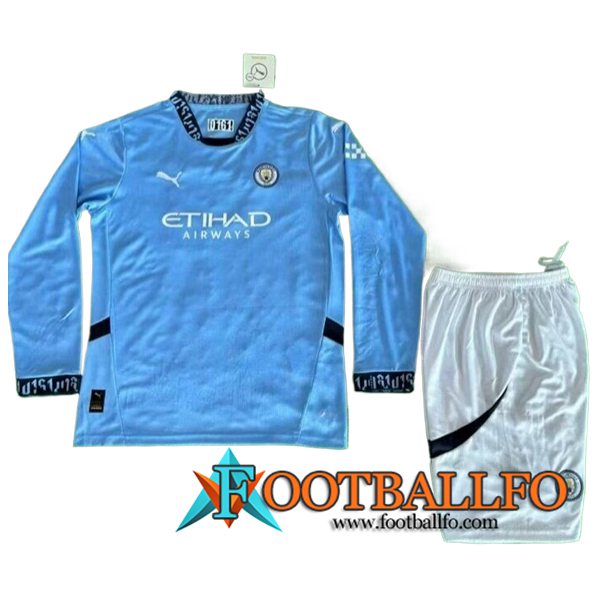 Camisetas De Futbol Manchester City Ninos Primera Manga Largas 2024/2025