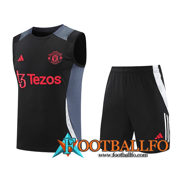 Camiseta Entrenamiento sin mangas Manchester United Negro/Gris 2024/2025