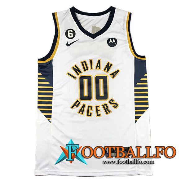 Camisetas NBA Indiana Pacers (MATHURIN #00) 2024/25 Blanco/Negro/Amarillo