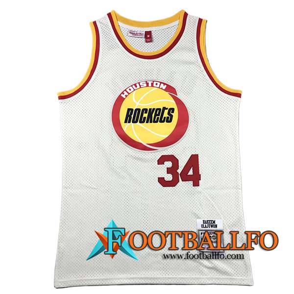 Camisetas NBA Houston Rockets (OLAJUWON #34) 2024/25 Blanco/Amarillo/Rojo