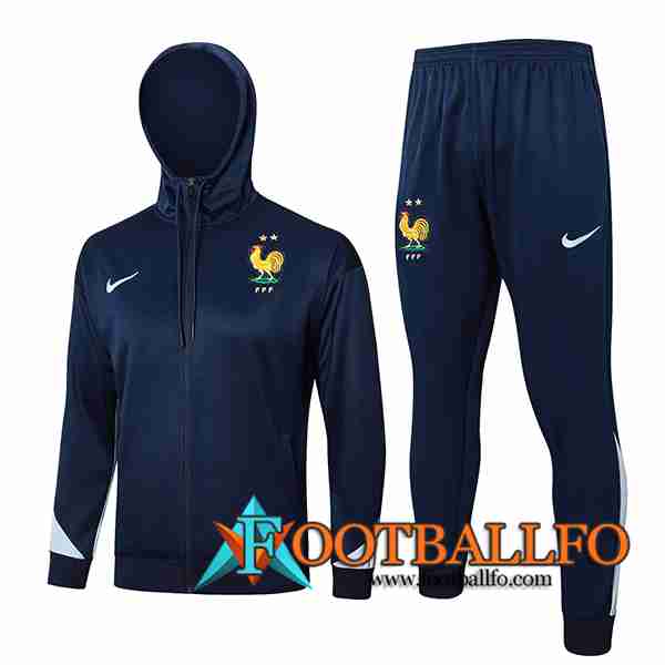 Chaqueta Con Capucha Chandal Rompevientos Francia Azul Oscuro 2024/2025 -02