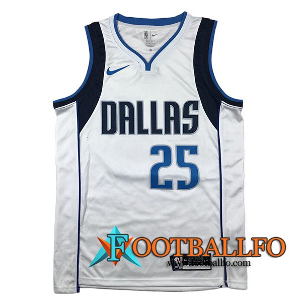 Camisetas Dallas Mavericks (WASHINGTON JR. #25) 2024/25 Blanco/Azul/Negro