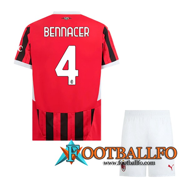 Camisetas De Futbol AC Milan (BENNACER #4) Ninos 2024/2025 Primera