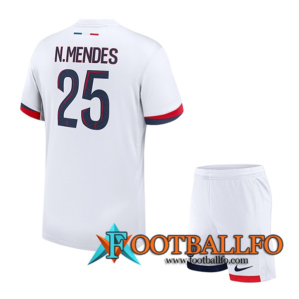 Camisetas De Futbol PSG (N.MENDES #25) Ninos 2024/2025 Segunda