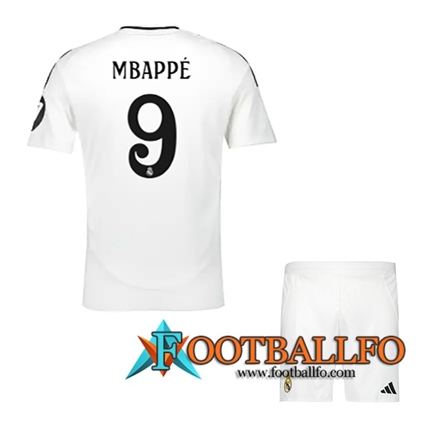 Camisetas De Futbol Real Madrid (Mbappé #9) Ninos 2024/2025 Primera