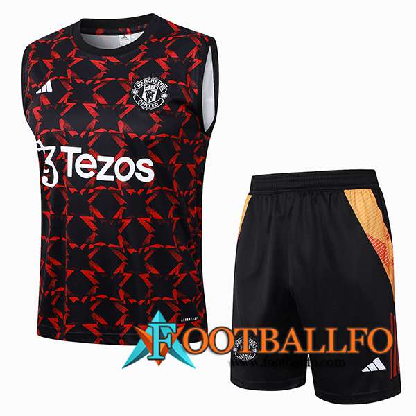 Camiseta Entrenamiento sin mangas Manchester United Negro/Rojo 2024/2025