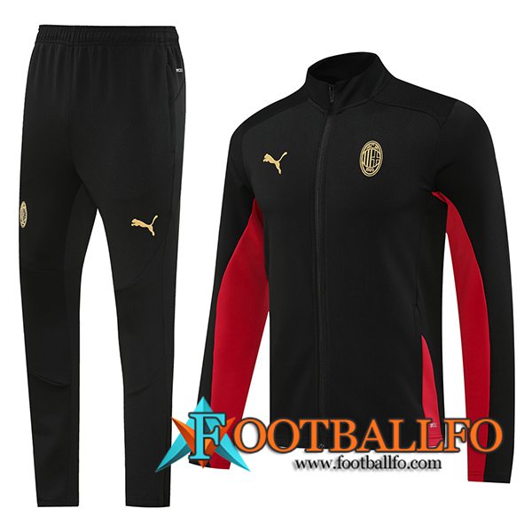 Chandal Equipos De Futbol Chaquetas AC Milan Negro/Rojo 2024/2025