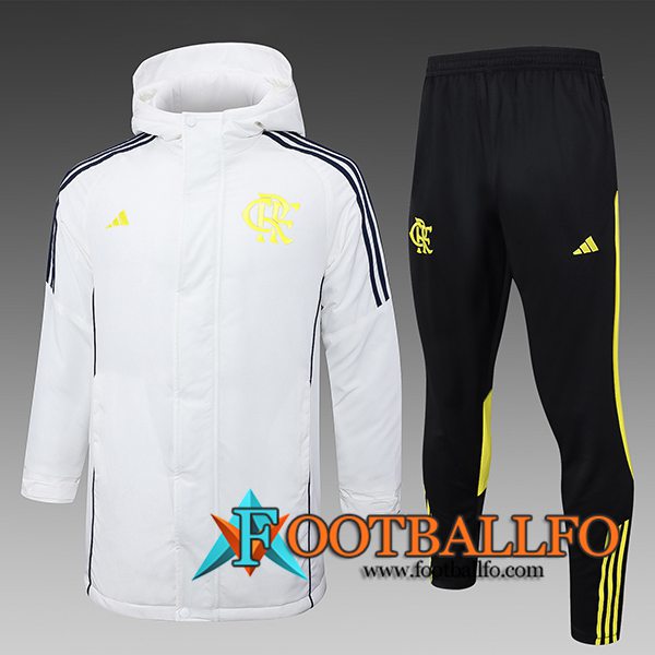 Chandal Plumas Con Capucha Flamengo Blanco/Negro/Amarillo 2024/2025