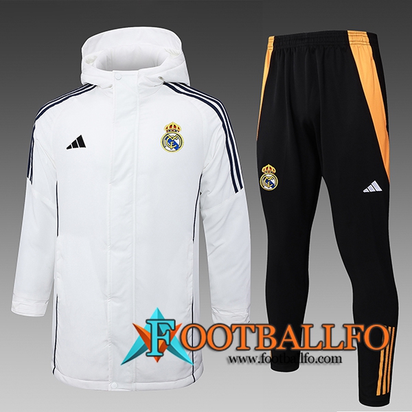 Chandal Plumas Con Capucha Real Madrid Blanco/Negro/Naranja 2024/2025