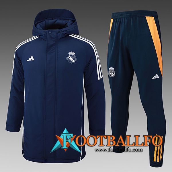 Chandal Plumas Con Capucha Real Madrid Azul/Blanco/Naranja 2024/2025