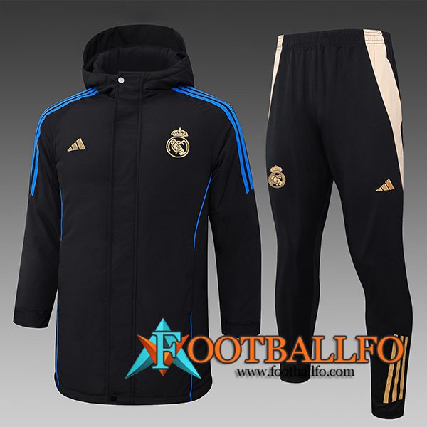 Chandal Plumas Con Capucha Real Madrid Negro/Azul/Amarillo 2024/2025