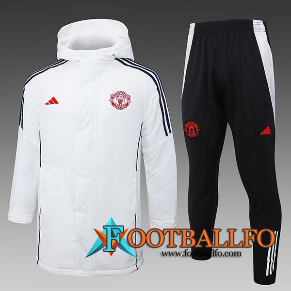 Chandal Plumas Con Capucha Manchester United Blanco/Negro 2024/2025